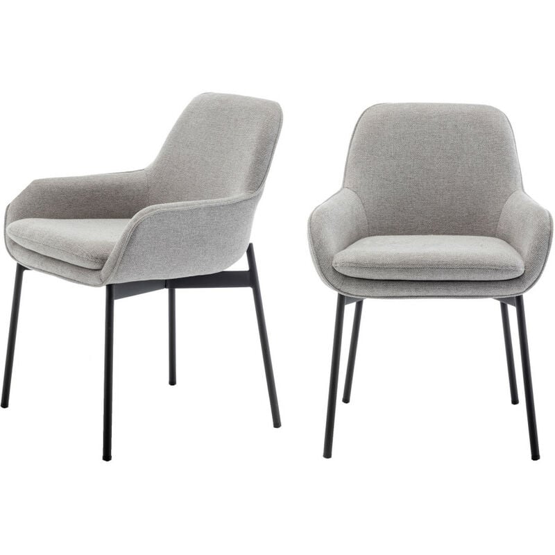 Lot de 2 fauteuils de table en tissu et métal - Gris clair - HAAS