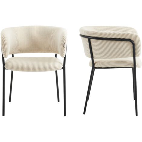 Lot de 2 fauteuils de table en velours côtelé beige - Malone