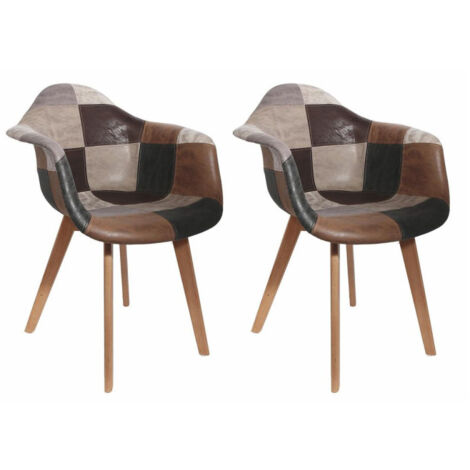 Lot de 2 Fauteuils Déco "Patchwork" 84cm Marron
