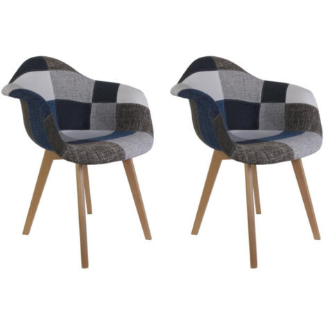 Lot de 2 Fauteuils Déco "Patchwork" 85cm Bleu Gris