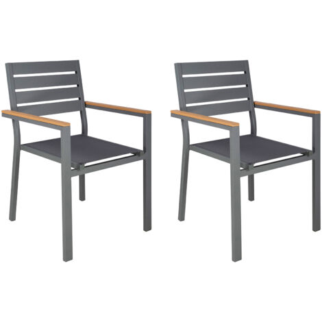 Lot de 2 Fauteuils en aluminium et textilene bois Gris