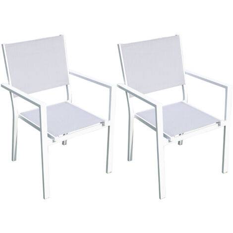 Lot de 2 fauteuils en aluminium et textilène coloris blanc
