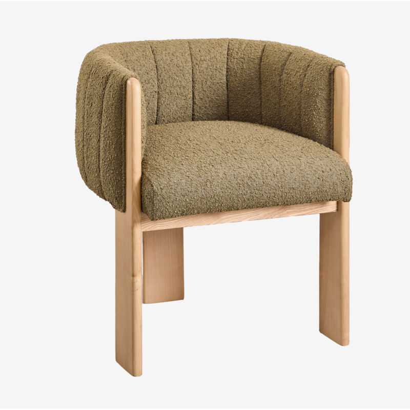 Sklum - Lot de 2 fauteuils en bois de frêne et tissu bouclé Leo