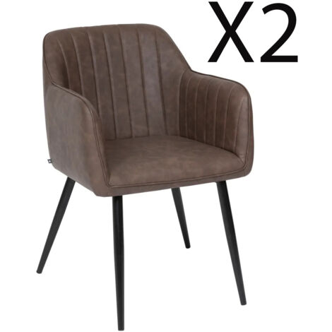 Lot de 2 fauteuils en PU coloris marron et fer coloris noir - Longueur 57 x Profondeur 61,5 x Hauteur 83 cm