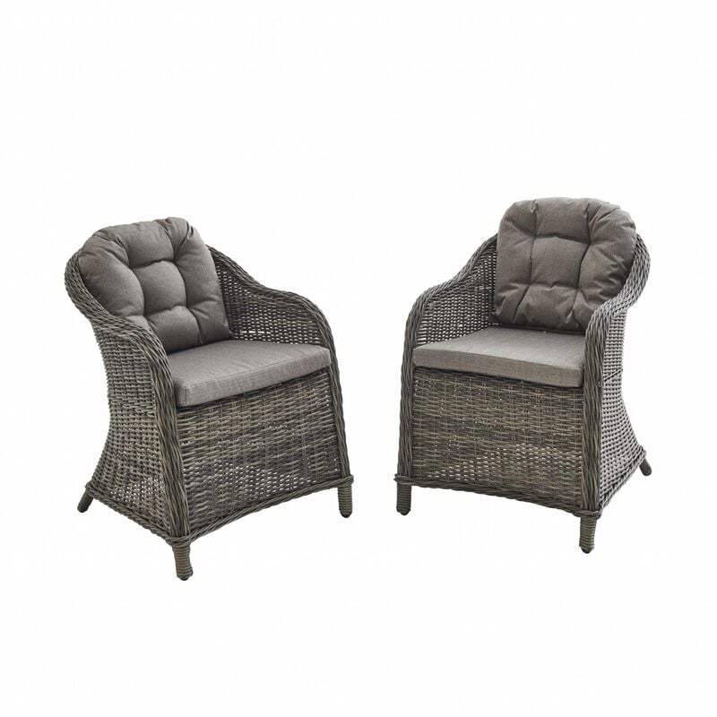 Lot de 2 fauteuils en résine tressée arrondie - Lecco - Coussins . chaises. structure aluminium Gris / Beige