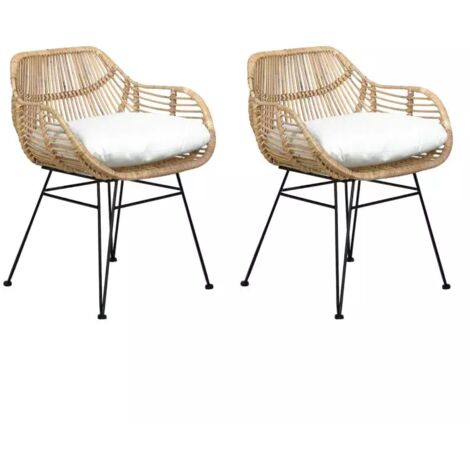 Lot de 2 fauteuils en rotin avec coussin et pieds métal noir - IBIZA