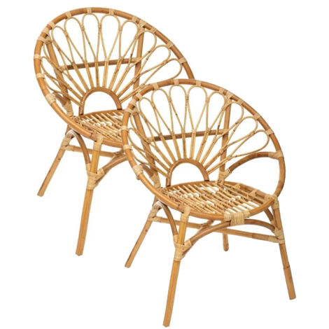 Lot de 2 Fauteuils en rotin naturel - Longueur 67 x Profondeur 61 x Hauteur 84 cm