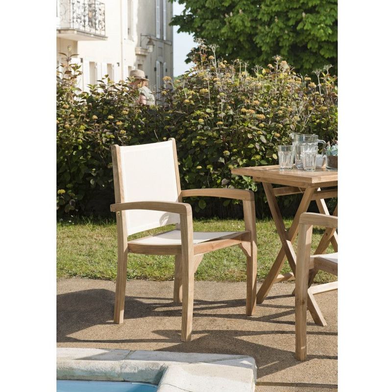 macabane - harris - ensemble de 2 fauteuils de jardin en bois teck - dossier et assise couleur en textilène ivoire - ivoire