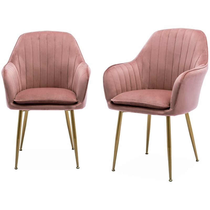 Lot de 2 fauteuils en velours vieux rose et pieds en métal doré. Shella l 58 x p 58 x h 85cm