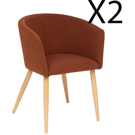Lot de 2 fauteuils en velours coloris ambre, pieds en bois coloris naturel - Longueur 55 x Profondeur 55 x Hauteur 76 cm