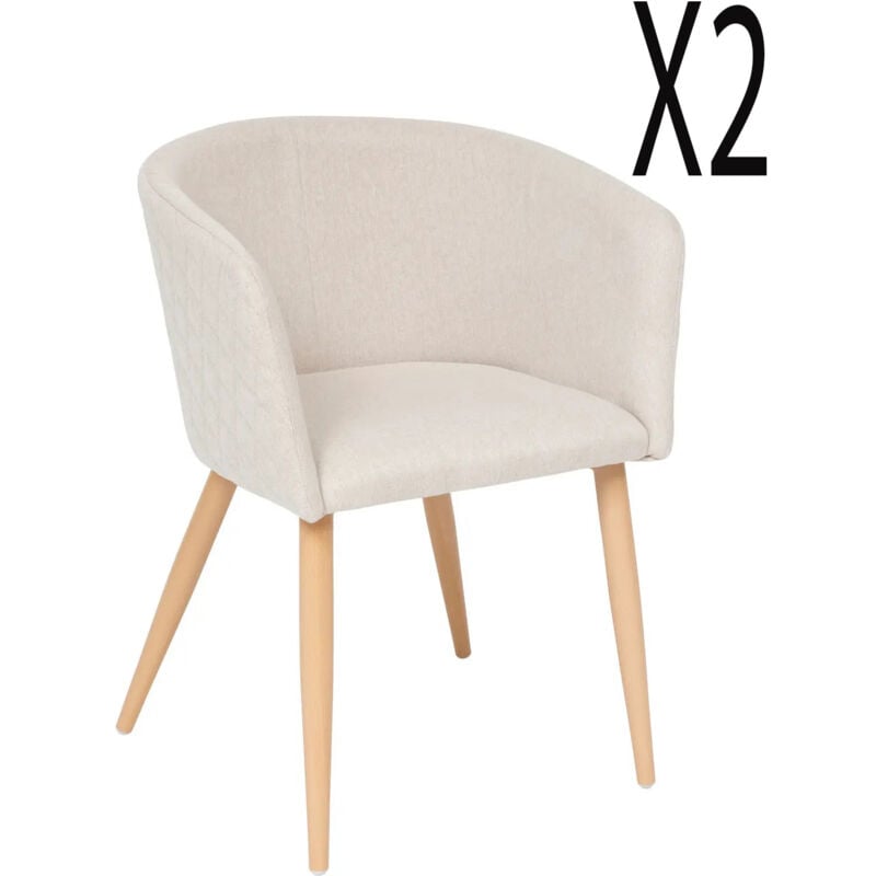Lot de 2 fauteuils en velours coloris beige, pieds en bois coloris naturel - Longueur 55 x Profondeur 55 x Hauteur 76 cm