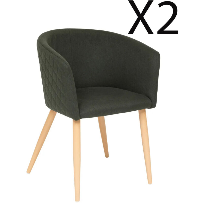 Pegane - Lot de 2 fauteuils en velours coloris vert cèdre, pieds en bois coloris naturel - Longueur 55 x Profondeur 55 x Hauteur 76 cm