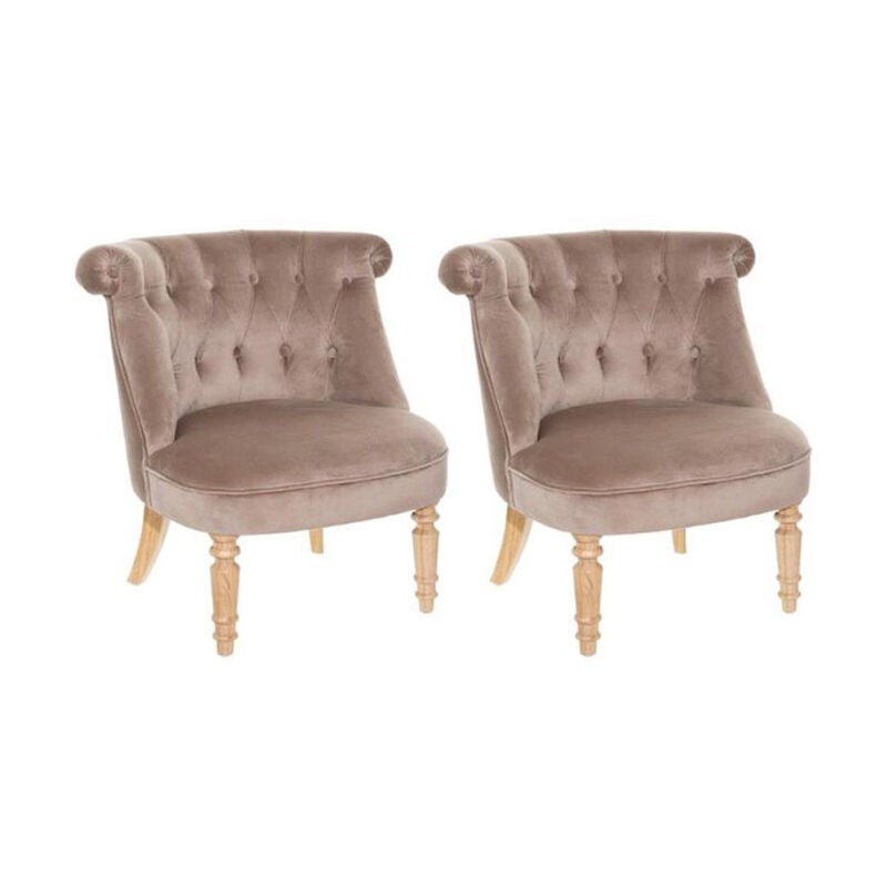 Lot de 2 Fauteuils en Velours 'Crapaud' 72cm Taupe