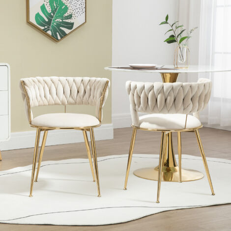 Lot de 2 fauteuils en velours doux, chaise de salle à manger rembourrée confortable, chaise de salon/salle de maquillage/chambre, dossier moderne en forme de doigt avec accoudoirs