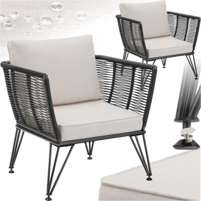 Tectake - Lot de 2 fauteuils de jardin en résine tressée sundo - gris anthracite
