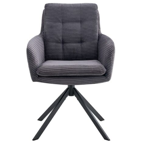 Lot de 2 fauteuils KAVIRA – Velours côtelé gris – Pieds métal – Avec accoudoirs – Design cocooning et élégant