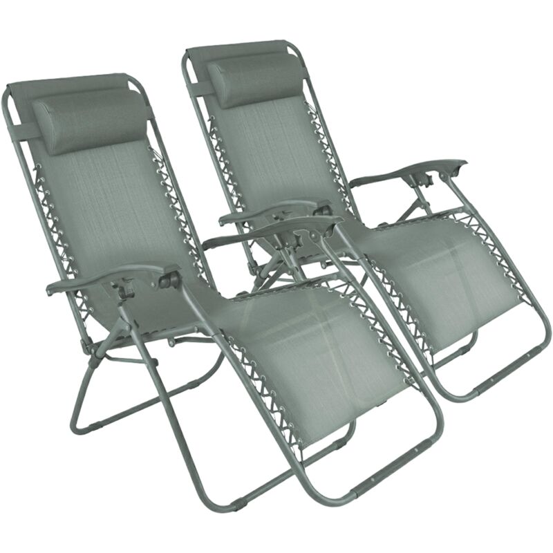 Lot de 2 fauteuils lounge inclinable en acier vert de gris