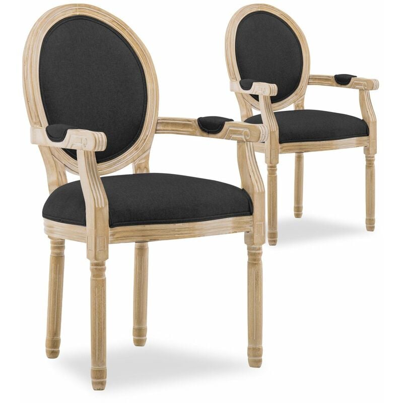 Lot de 2 fauteuils médaillon Louis xvi tissu Noir