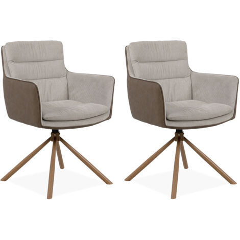 Lot de 2 fauteuils pivotants en velours côtelé beige et PU marron