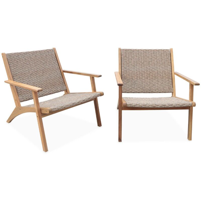 Lot de 2 fauteuils relax en bois et en résine effet paillage belize 62 x 78 x 67 cm - Naturel