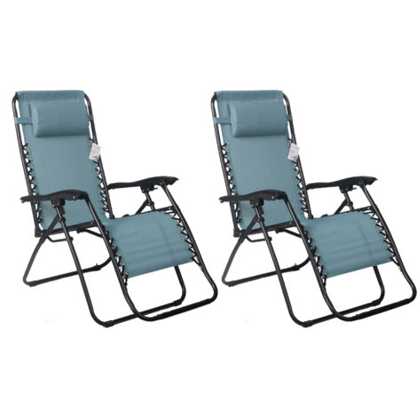 Lot de 2 fauteuils relax en textilène bleu gris -PARALIA