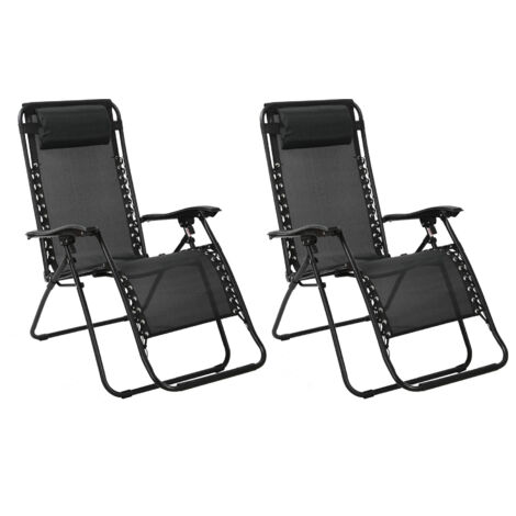 Lot de 2 fauteuils relax en textilène noir -PARALIA