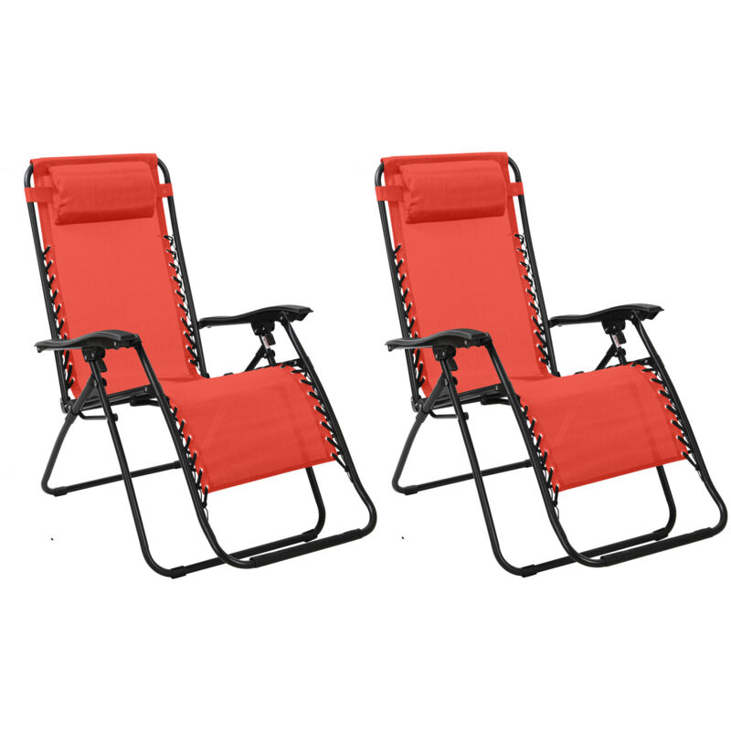 Lot de 2 fauteuils relax en textilène rouge -PARALIA Lot de 2 fauteuils relax en textilène rouge -PARALIA