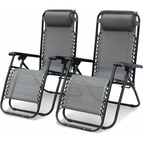 Lot de 2 fauteuils relax – Patrick – Textilène. pliables. multi-positions. gris