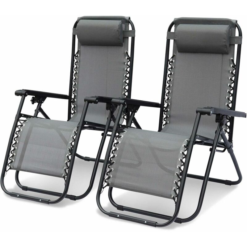 Sweeek - Lot de 2 fauteuils relax – Patrick – Textilène. pliables. multi-positions. gris - Gris