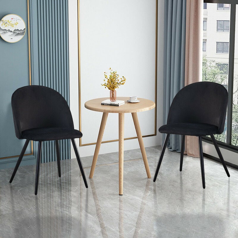Clipop - Lot de 2 fauteuils rembourrés en velours avec pieds en métal noir pour salle à manger, salon, Noir