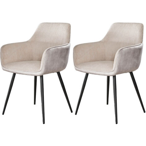 Lot de 2 fauteuils repas 57x59x85 cm en velours côtelé et tissu blanc
