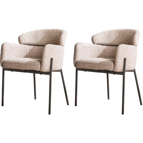 Lot de 2 fauteuils repas 62x61x80 cm en tissu bouclette sable