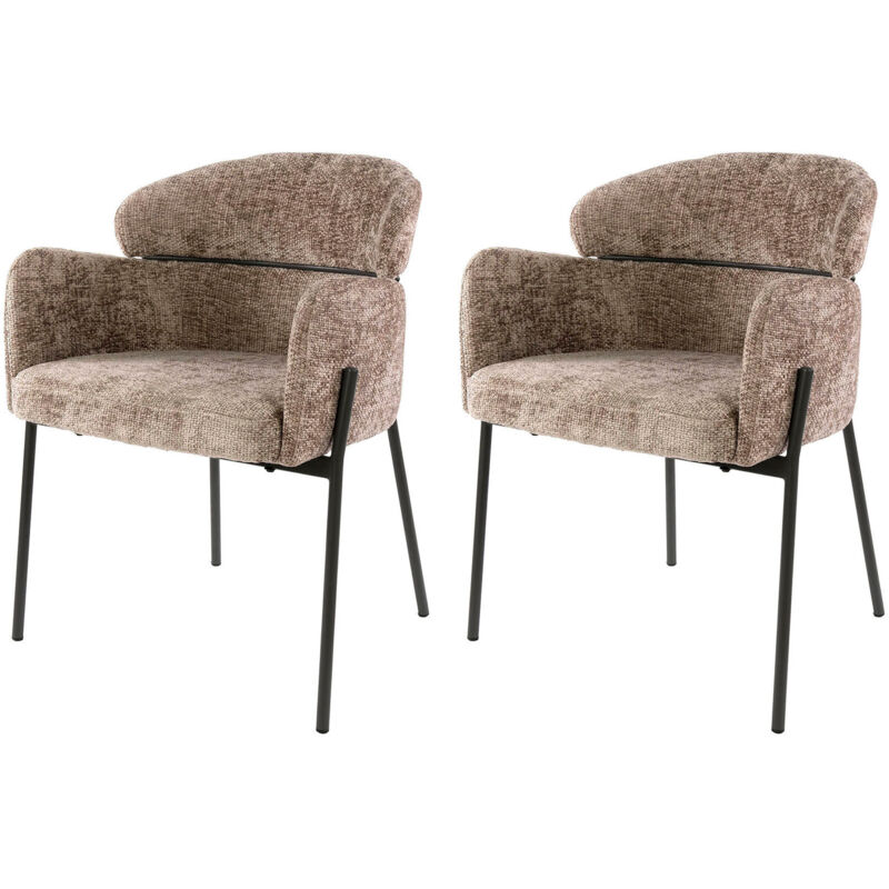 Lot de 2 fauteuils repas 62x61x80 cm en tissu texturé champagne Lot de 2 fauteuils repas 62x61x80 cm en tissu texturé champagne