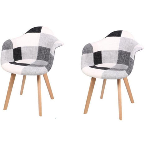 Lot de 2 fauteuils repas 63x63x81 cm en tissu patchwork gris