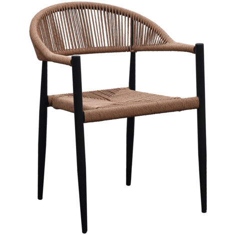Lot de 2 fauteuils repas de jardin en rotin naturel et aluminium noir