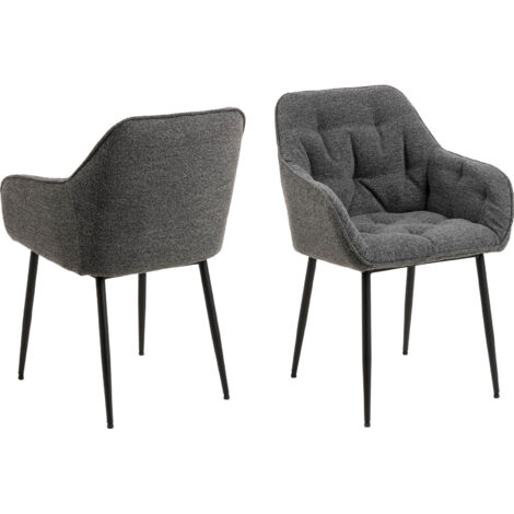 Lot de 2 fauteuils repas en tissu bouclette anthracite - BROOK