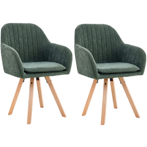 Lot de 2 fauteuils repas en velours cotelé vert et naturel - VELVET