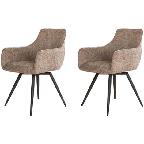 Lot de 2 fauteuils repas pivotants en tissu bouclette sable