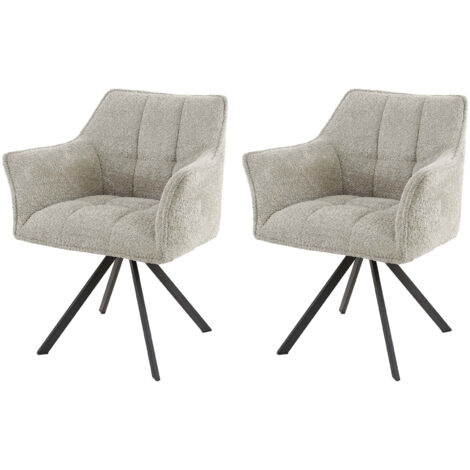 Lot de 2 fauteuils repas pivotants en tissu bouclette sable