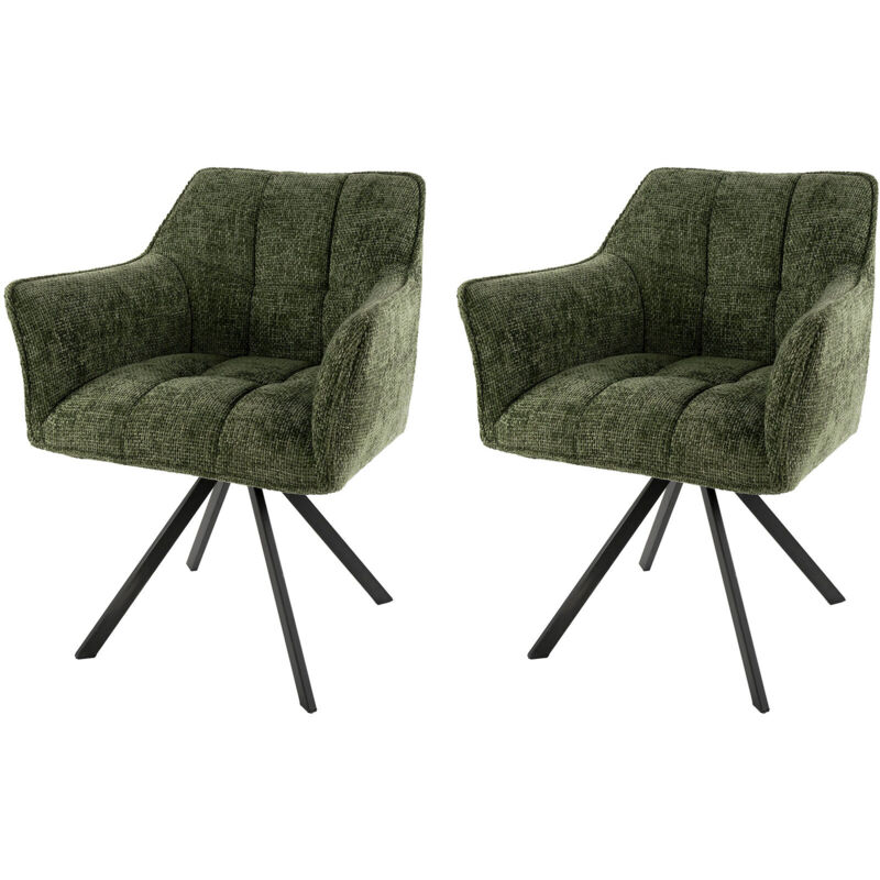 Lot de 2 fauteuils repas pivotants en tissu texturé vert - JORDI Lot de 2 fauteuils repas pivotants en tissu texturé vert - JORDI