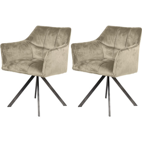 Lot de 2 fauteuils repas pivotants en velours champagne