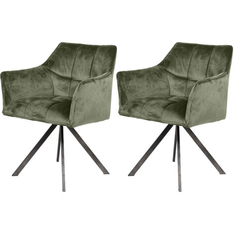 Lot de 2 fauteuils repas pivotants en velours vert foncé