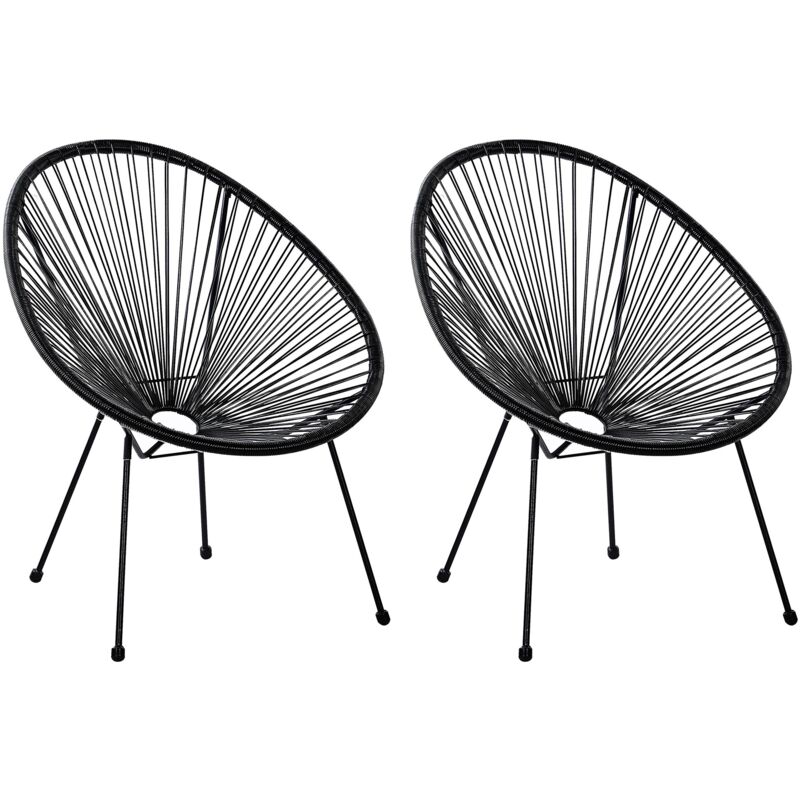 Set 2 Chaises Fauteuils Spaghetti en Rotin Noir et Acier Design Original pour Chambre Salon Terrasse ou Jardin Moderne et Industriel Beliani