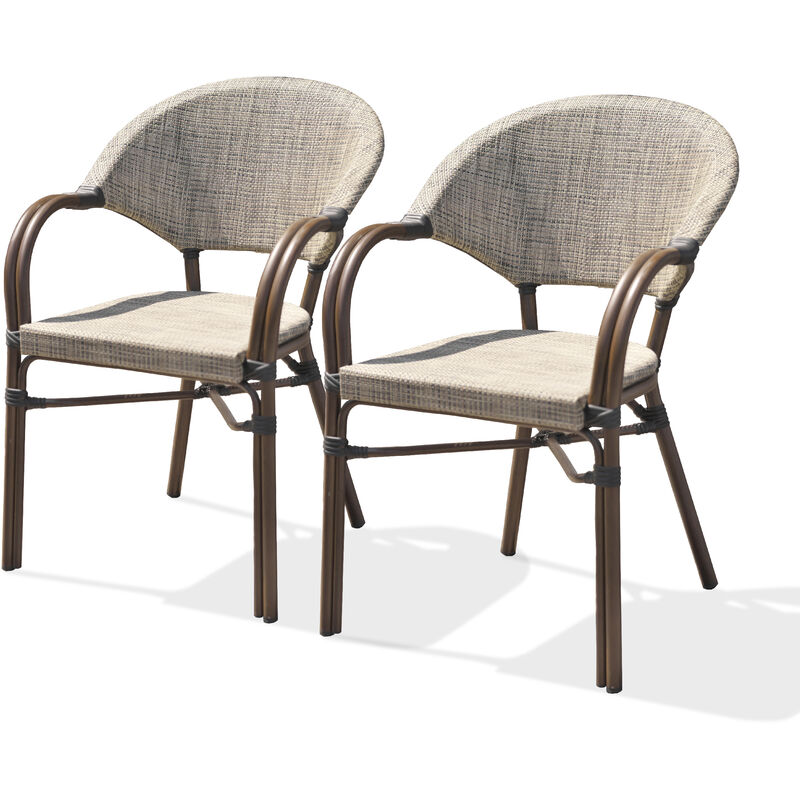 Ushuaia - Lot de 2 fauteuils de jardin en aluminium marron et textilène beige Dcb Garden Marron