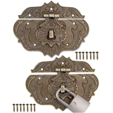 Lot de 2 fermetures antiques, design bronze fer, fermoirs de meubles, ferrures pour cadenas de rideaux, coffres et caisses, curseurs, 95 x 73 mm avec vis