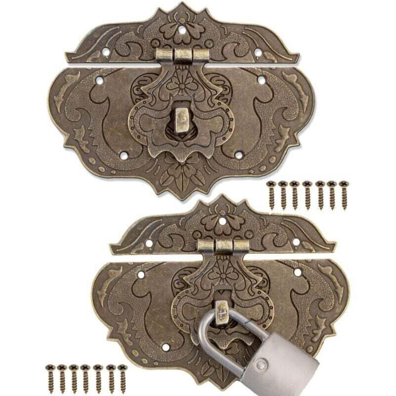 Lot de 2 fermetures antiques, design bronze fer, fermoirs de meubles, ferrures pour cadenas de rideaux, coffres et caisses, curseurs, 96X72 mm avec