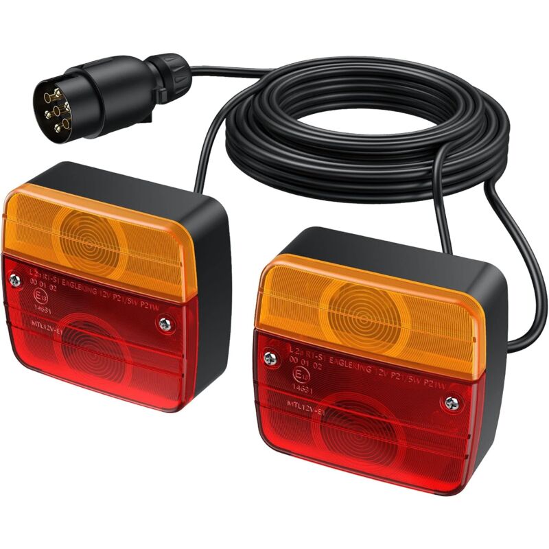 Linghhang - Lot de 2 Feu Remorque Arriere Kit de Montage de Feu Arrière de Remorque Connecteur Européen avec Câble Long 7,5 m et Connecteur 7 Broches