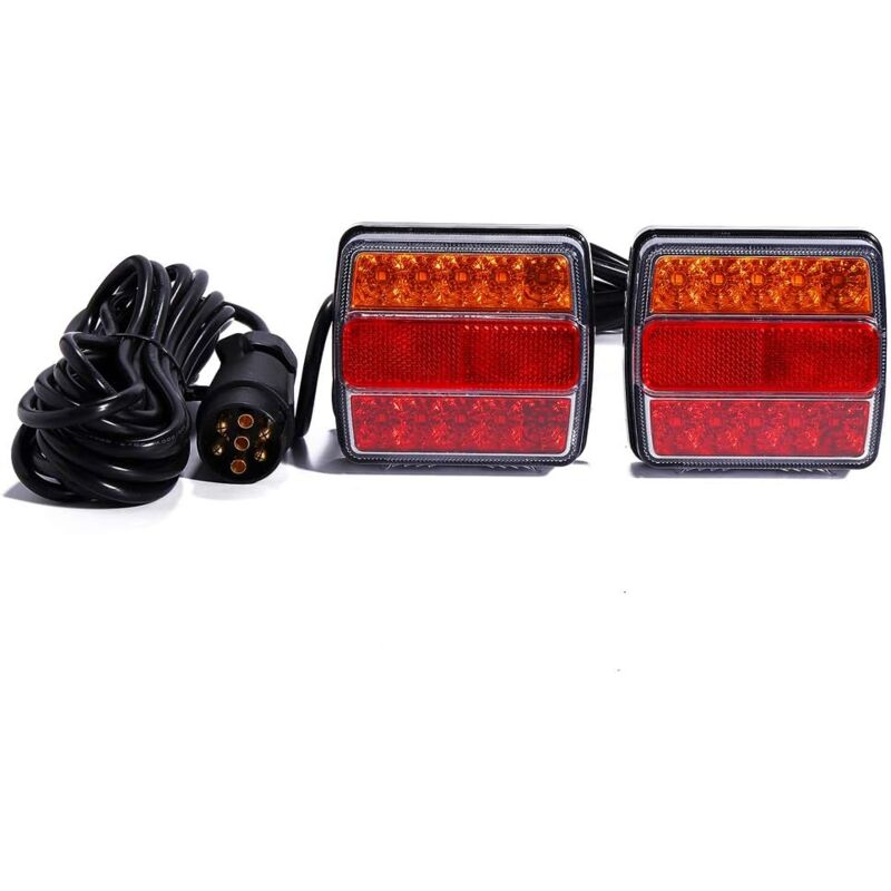 Lot de 2 feux arrière à LED 12 V pour remorque, avec réflecteur intégré, câble de 7,5 m, prise 7 broches, éclairage arrière gauche et droit, avec