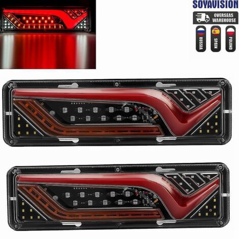 Lot de 2 feux arrière LED 12V-24V pour camions, camions, bus, camping-cars, caravanes et tracteurs - Clignotants, feux de freinage et de recul