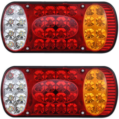 Lot de 2 feux arrière LED 12V 32 LEDs – Indicateur, stop, feu de position – Dimensions 235mm x 95mm x 53mm – Longueur du fil 300mm